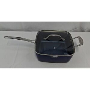 Granite Stone Square Deep Pan with Lid Blue Nonstick Cookware USED